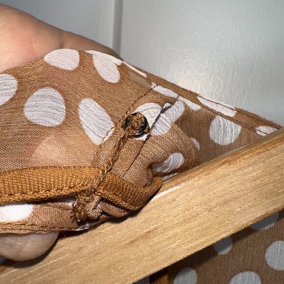 Calvin Klein Dress 14 Tan White Polka Dot Chiffon V-Neck Faux Wrap Lined Dress - Picture 8 of 12